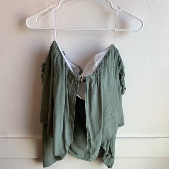4SIENNA Sage Green Ruffle Off The Shoulder Long Sleeve Crop Top - Picture 5 of 10